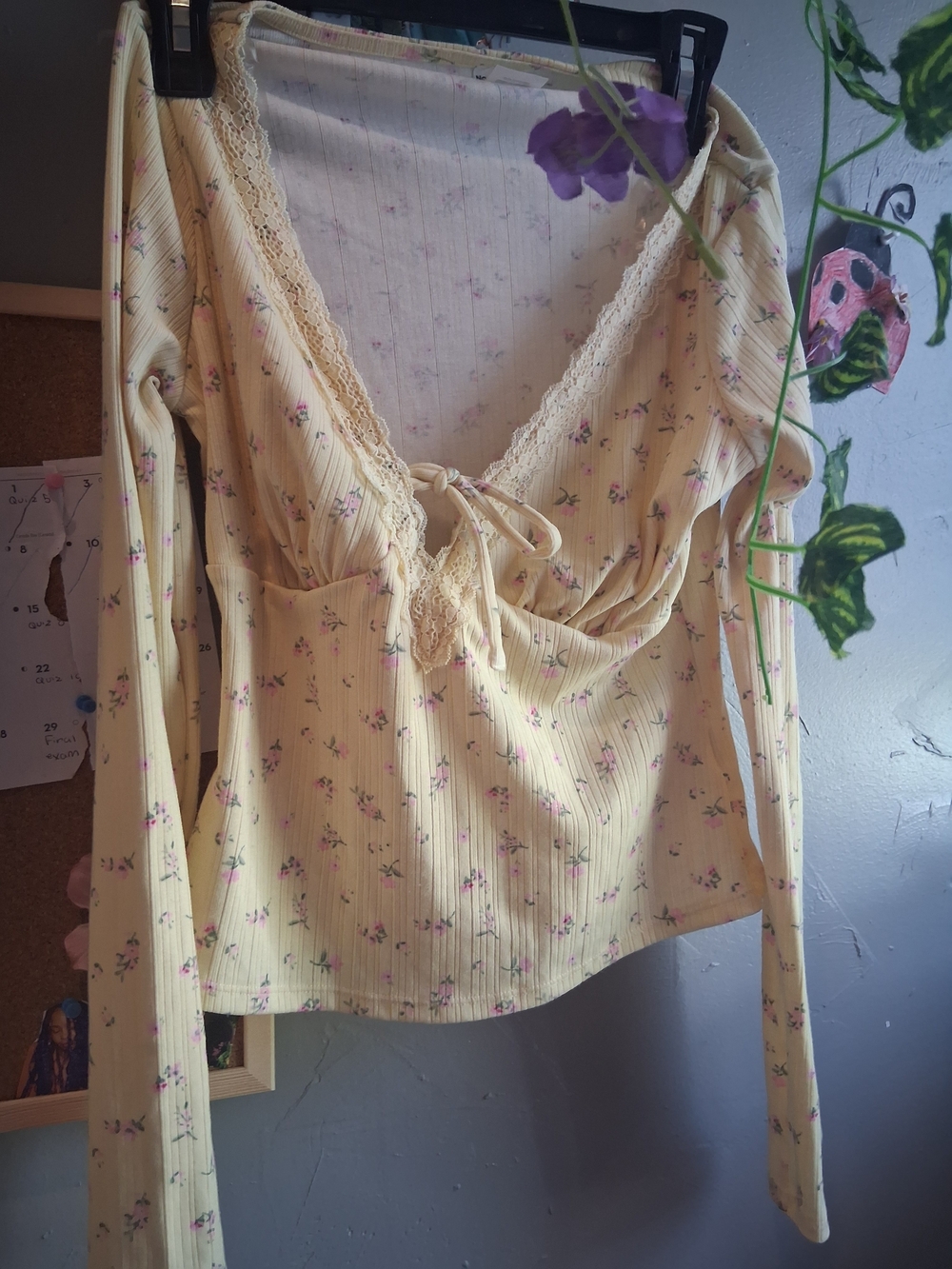 No Boundaries Cream Floral Lace-Trim Long Sleeve Top